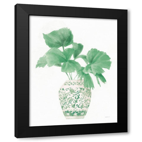 Palm Chinoiserie IV Pink Green Black Modern Wood Framed Art Print with Double Matting by Nai, Danhui