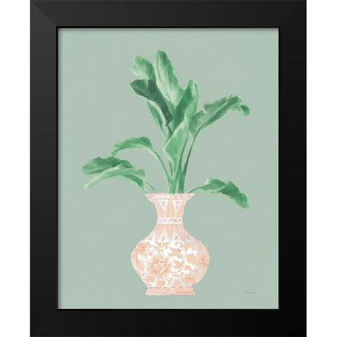 Palm Chinoiserie I Pink Green v2 Black Modern Wood Framed Art Print by Nai, Danhui