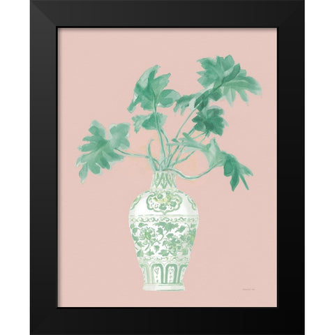 Palm Chinoiserie III Pink Green v2 Black Modern Wood Framed Art Print by Nai, Danhui