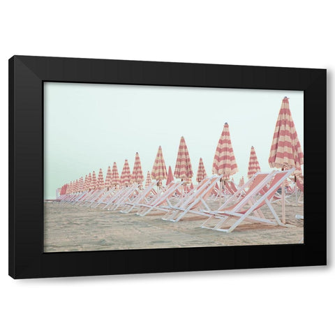 Pink Umbrellas Black Modern Wood Framed Art Print by Aledanda