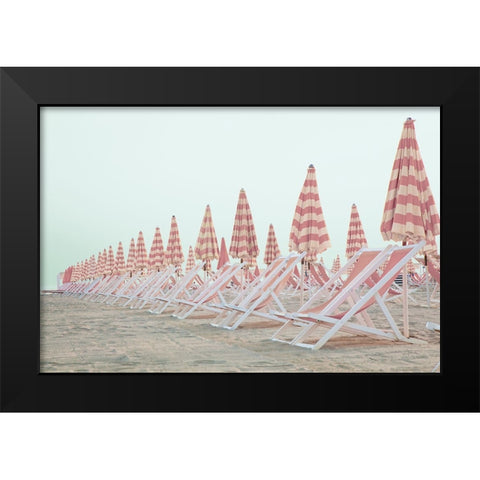 Pink Umbrellas Black Modern Wood Framed Art Print by Aledanda