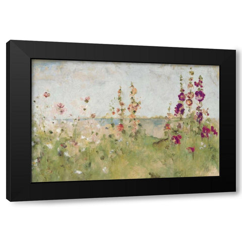 Hollyhocks by the Sea Black Modern Wood Framed Art Print with Double Matting by Blum, Cheri