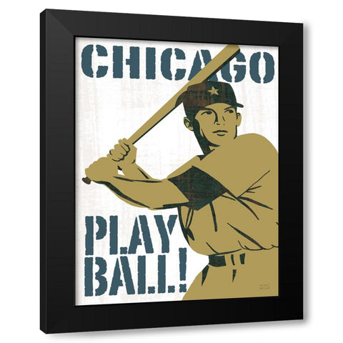 Play Ball Chicago Black Modern Wood Framed Art Print by Mullan, Michael