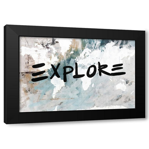 Explore Neutral World Map Black Modern Wood Framed Art Print with Double Matting by Youngstrom, Kent