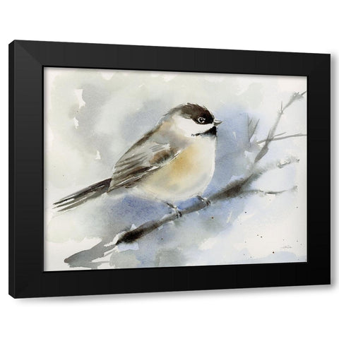 Winter Chickadee Black Modern Wood Framed Art Print with Double Matting by Pete, Katrina