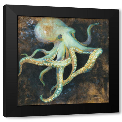 Ocean Octopus on Black Black Modern Wood Framed Art Print by Nai, Danhui