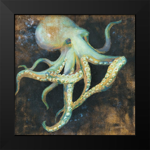 Ocean Octopus on Black Black Modern Wood Framed Art Print by Nai, Danhui