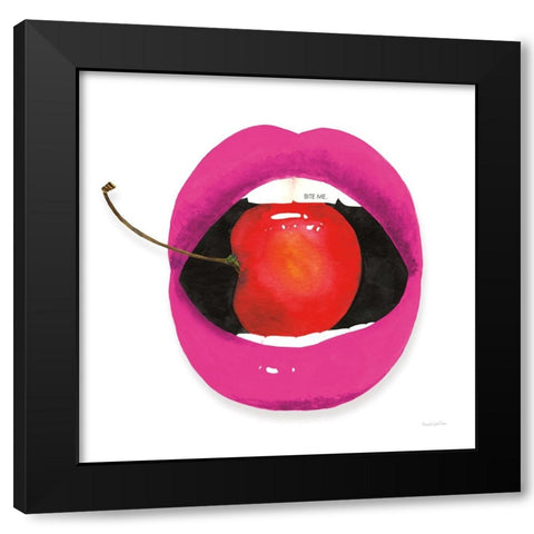 Pink Lips Black Modern Wood Framed Art Print with Double Matting by Charro, Mercedes Lopez