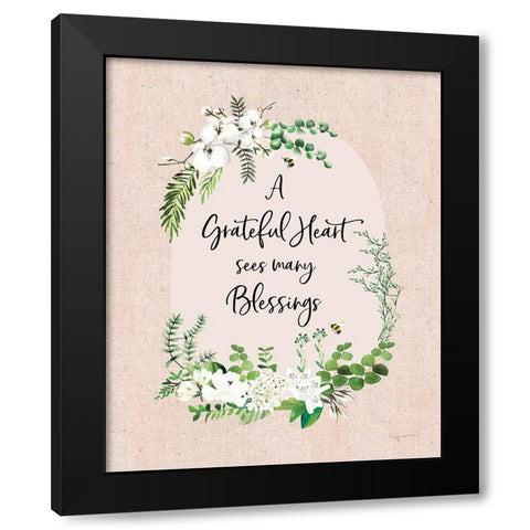 Gratitude Flowers I Linen Greenery Black Modern Wood Framed Art Print with Double Matting by Charro, Mercedes Lopez