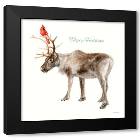 Reindeer Friends v2 Black Modern Wood Framed Art Print with Double Matting by Nai, Danhui