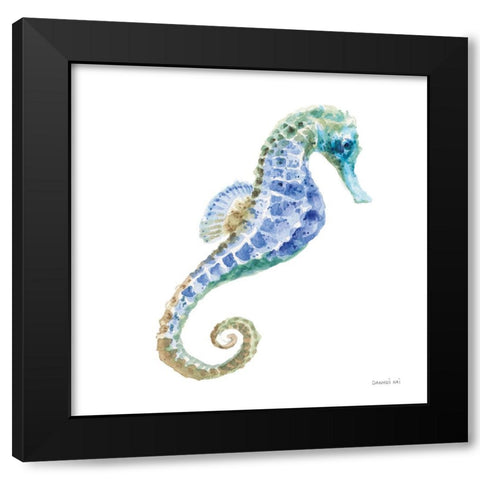 Undersea Seahorse Black Modern Wood Framed Art Print with Double Matting by Nai, Danhui