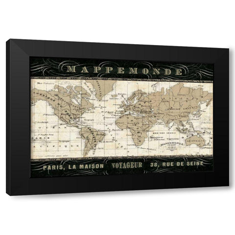 Mappemonde Black Modern Wood Framed Art Print by Pela Studio