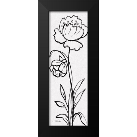 Black and White Floral II Linen Black Modern Wood Framed Art Print by Vassileva, Silvia