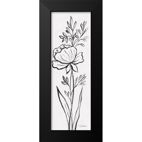 Black and White Floral III Linen Black Modern Wood Framed Art Print by Vassileva, Silvia