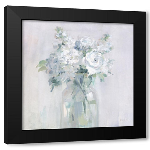 Shades of White Bouquet Black Modern Wood Framed Art Print with Double Matting by Nai, Danhui
