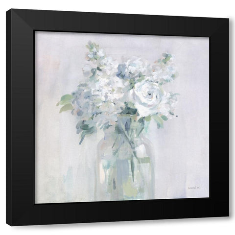 Shades of White Bouquet Black Modern Wood Framed Art Print by Nai, Danhui