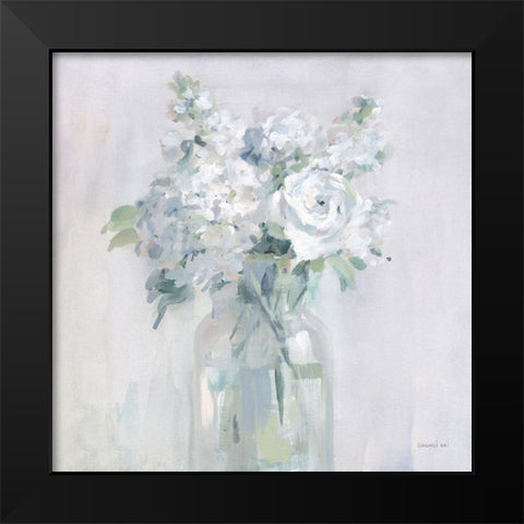 Shades of White Bouquet Black Modern Wood Framed Art Print by Nai, Danhui