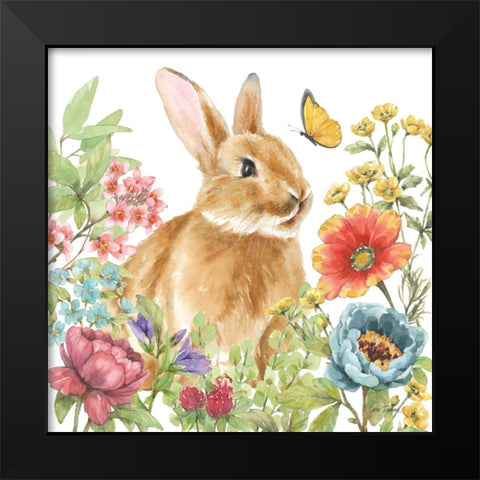 Garden Bunnies V Black Modern Wood Framed Art Print by Trimbach, Leslie