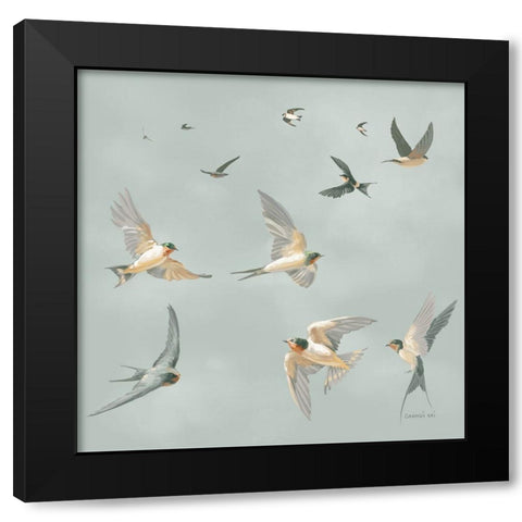 Swifts Black Modern Wood Framed Art Print with Double Matting by Nai, Danhui