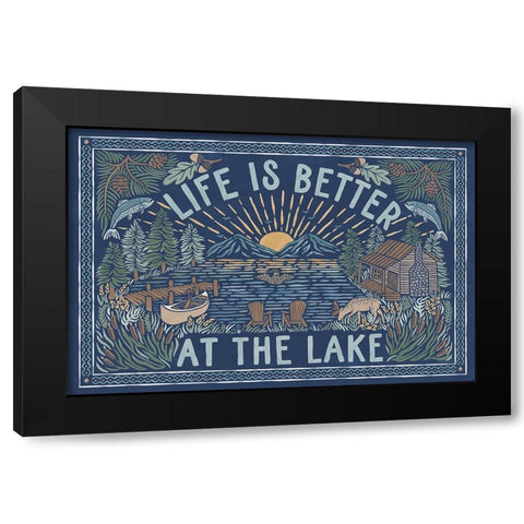 Lakeside Days I Blue Black Modern Wood Framed Art Print with Double Matting by Marshall, Laura