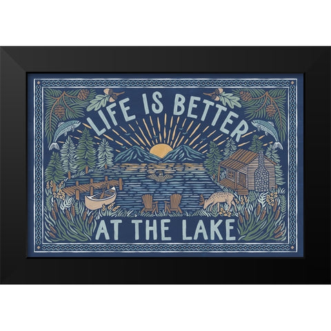 Lakeside Days I Blue Black Modern Wood Framed Art Print by Marshall, Laura