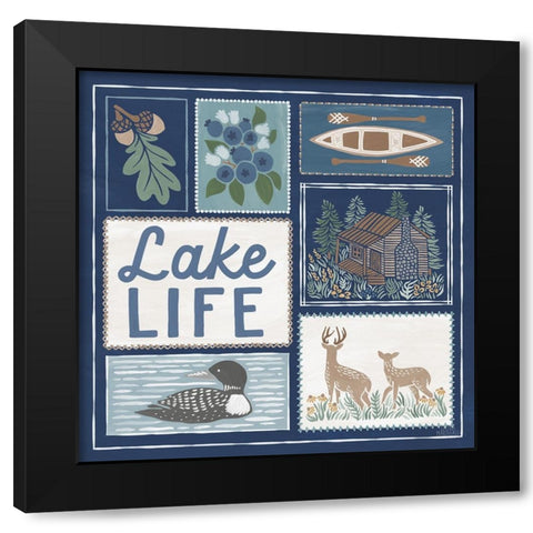 Lakeside Days VII Blue Black Modern Wood Framed Art Print by Marshall, Laura