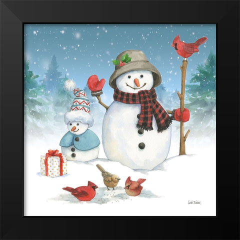 Snowman Family II Black Modern Wood Framed Art Print by Trimbach, Leslie