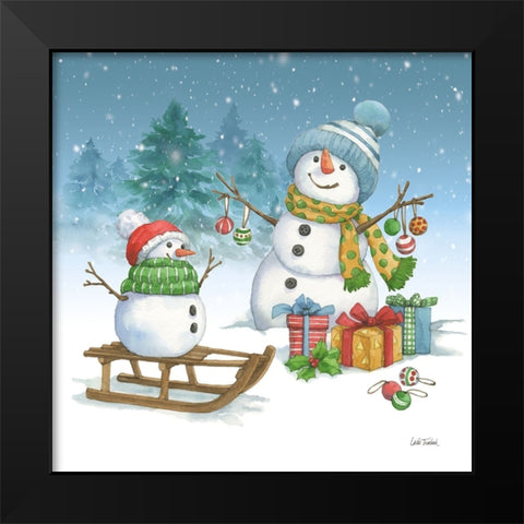 Snowman Family III Black Modern Wood Framed Art Print by Trimbach, Leslie