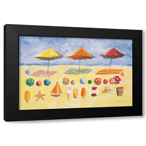 Beach Umbrellas Black Modern Wood Framed Art Print with Double Matting by Clark, Michael