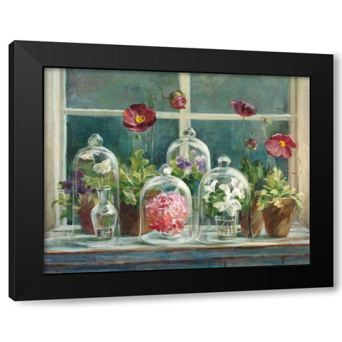 Purple Poppies Windowsill Crop Black Modern Wood Framed Art Print with Double Matting by Nai, Danhui