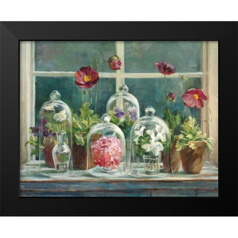 Purple Poppies Windowsill Crop Black Modern Wood Framed Art Print by Nai, Danhui