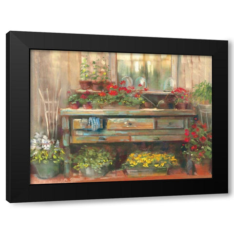 Gardners Table Black Modern Wood Framed Art Print with Double Matting by Rowan, Carol