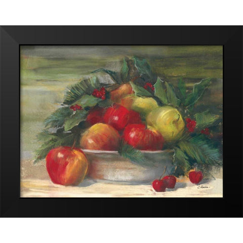 Apples and Holly Black Modern Wood Framed Art Print by Rowan, Carol