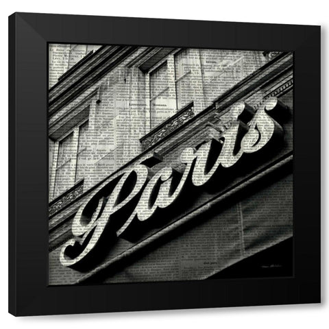 Newsprint Paris Black Modern Wood Framed Art Print by Olivier, Marc