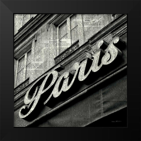 Newsprint Paris Black Modern Wood Framed Art Print by Olivier, Marc