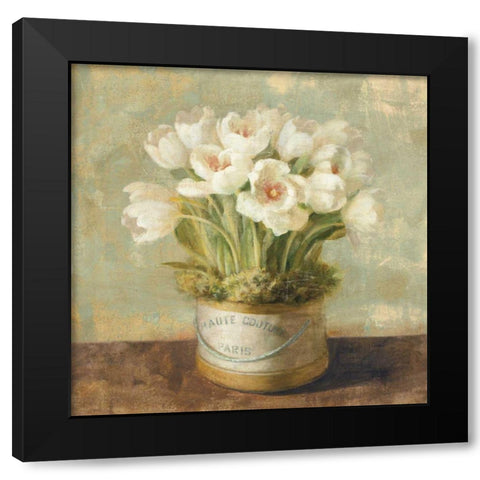 Hatbox Tulips - Wag Black Modern Wood Framed Art Print with Double Matting by Nai, Danhui