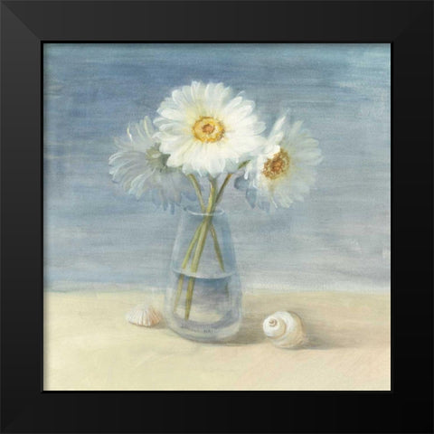 Daisies and Shells - Wag Black Modern Wood Framed Art Print by Nai, Danhui