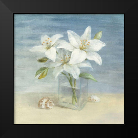 Lilies and Shells - Wag Black Modern Wood Framed Art Print by Nai, Danhui