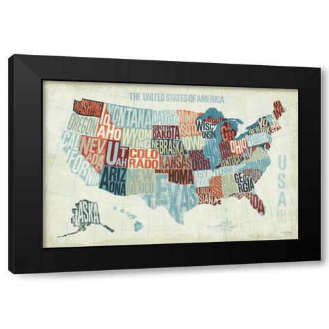 USA Modern Blue Black Modern Wood Framed Art Print by Mullan, Michael