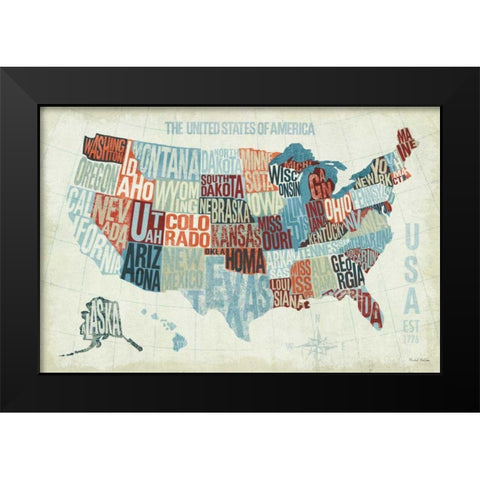 USA Modern Blue Black Modern Wood Framed Art Print by Mullan, Michael