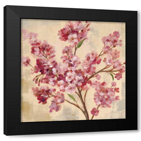 Pink Cherry Branch I Black Modern Wood Framed Art Print with Double Matting by Vassileva, Silvia