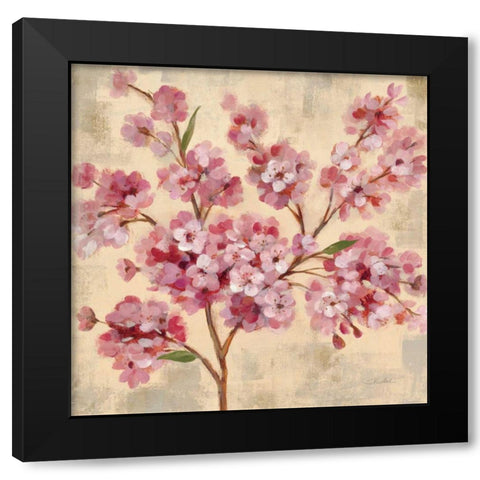 Pink Cherry Branch II Black Modern Wood Framed Art Print with Double Matting by Vassileva, Silvia