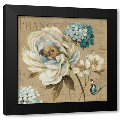 Marche de Fleurs Blue III Black Modern Wood Framed Art Print with Double Matting by Audit, Lisa