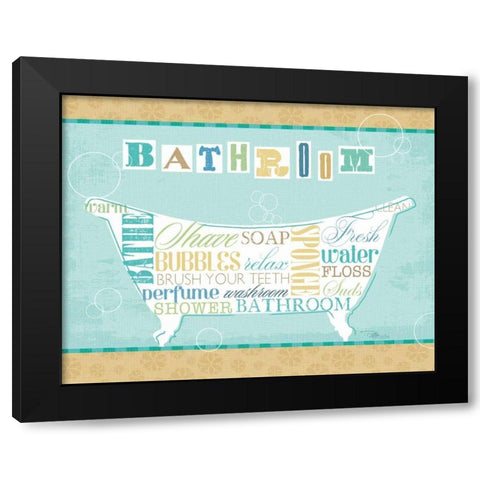 Bathroom Words I Black Modern Wood Framed Art Print with Double Matting by Pela Studio