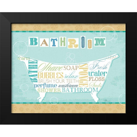 Bathroom Words I Black Modern Wood Framed Art Print by Pela Studio