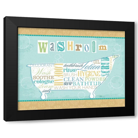 Bathroom Words II Black Modern Wood Framed Art Print by Pela Studio