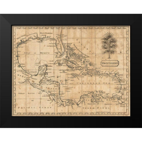 Caribbean 1806 Black Modern Wood Framed Art Print by Arrowsmith, Andrew