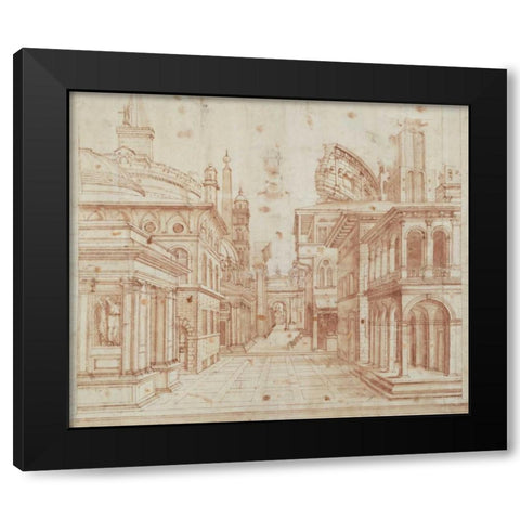 Roman Perspective Black Modern Wood Framed Art Print by Peruzzi, Baldassare