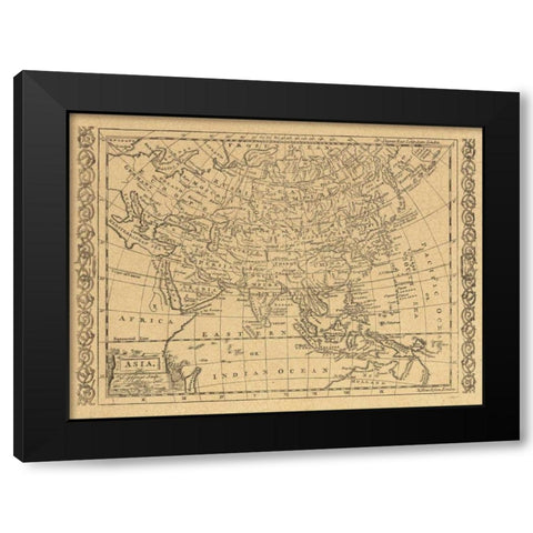 Asia 1802 Black Modern Wood Framed Art Print with Double Matting by World Map