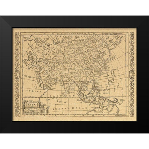 Asia 1802 Black Modern Wood Framed Art Print by World Map